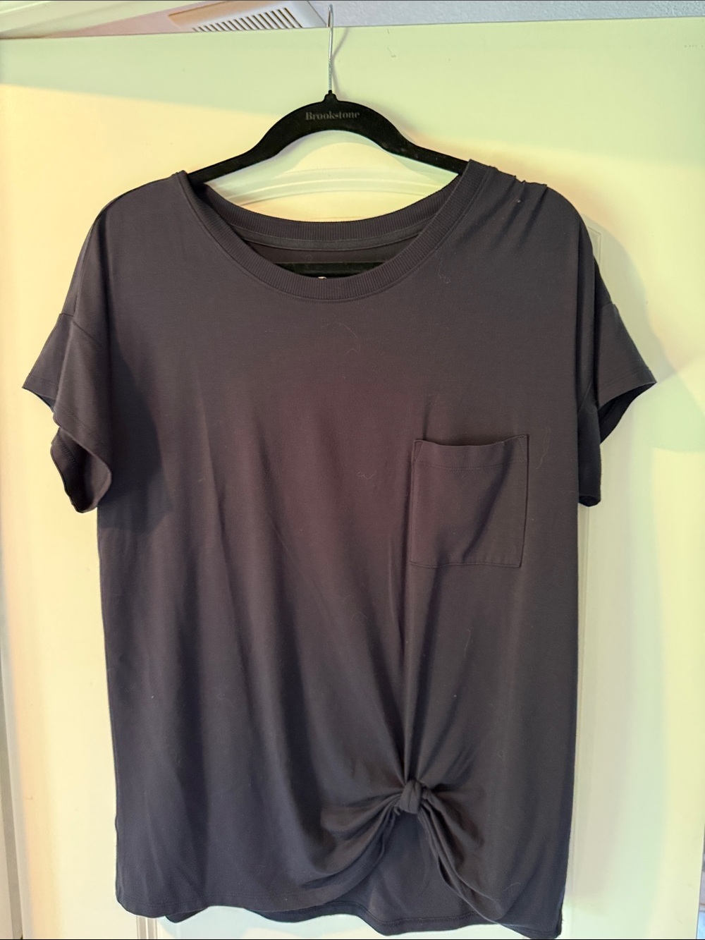Lou & Grey Short Sleeve Pocket Tee with Front Knot - Black